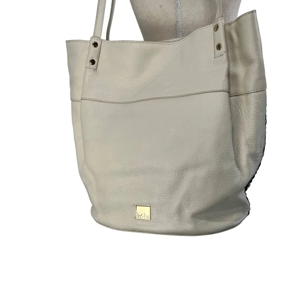 Kooba Bag Tote Shoulder Handbag Striped Woven Denim Detail Western